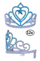 12x Tiara kam ijsprinses zilver/blauw - prinses festival verjaardag