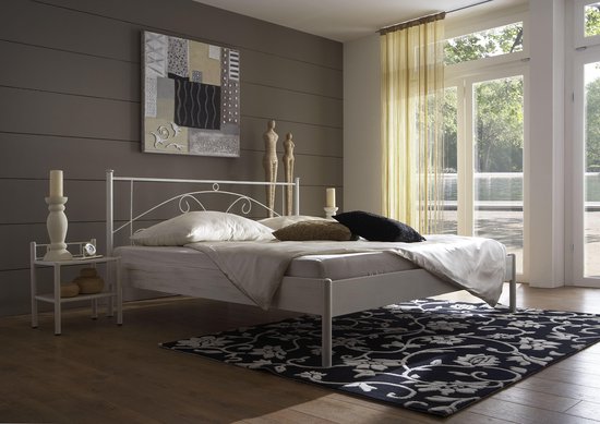 Bed Box Wonen - Metalen ledikant Fleur 180x200 wit koper