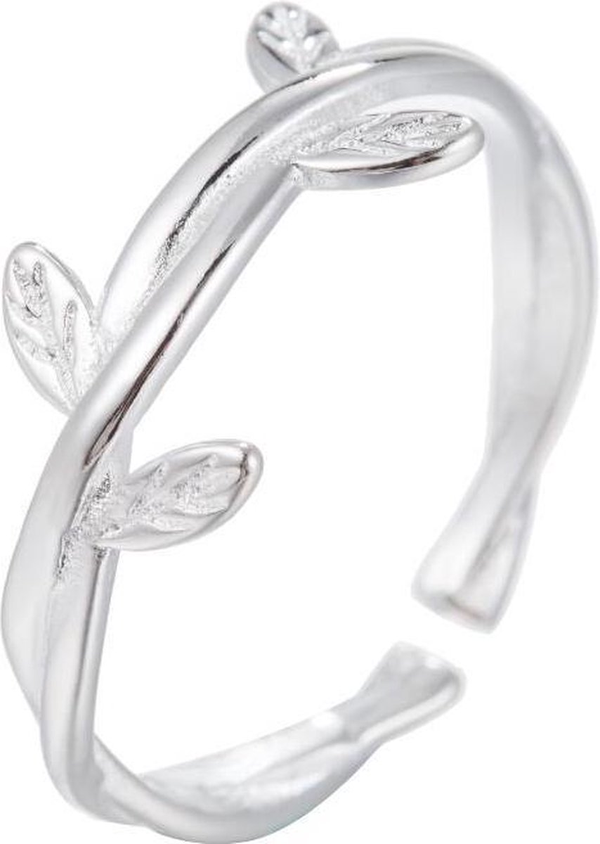 24/7 Jewelry Collection Blad Ring Verstelbaar - Verstelbare Ring - Zilverkleurig - Amodi