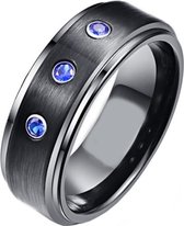 Wolfraam heren ring mat zwart Tanzanite Blue-21mm