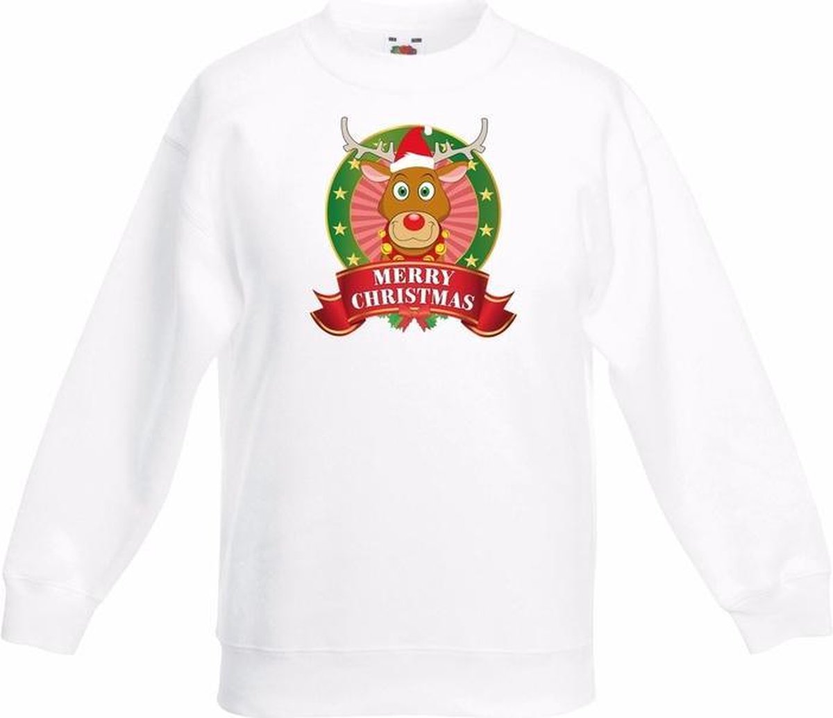 Kerst sweater voor kinderen met rendier Rudolf print - wit - jongens / meisjes sweater 12-13 jaar (152/164)