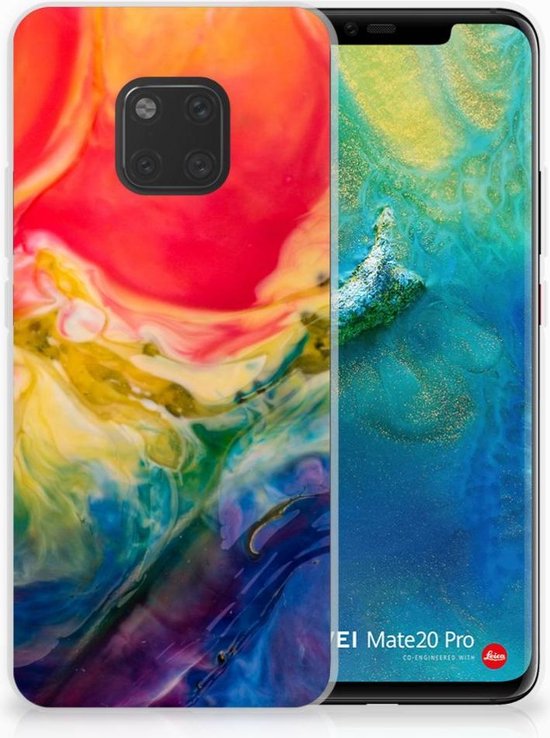 TPU Bumper Silicone Étui Housse pour Huawei Mate 20 Pro Coque Aquarelle Noir