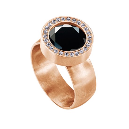 Ring de système de vis en acier inoxydable Quiges avec zircone couleur rosé mat 17 mm avec Mini pièce de monnaie Zwart 12 mm en zircone coupée interchangeable