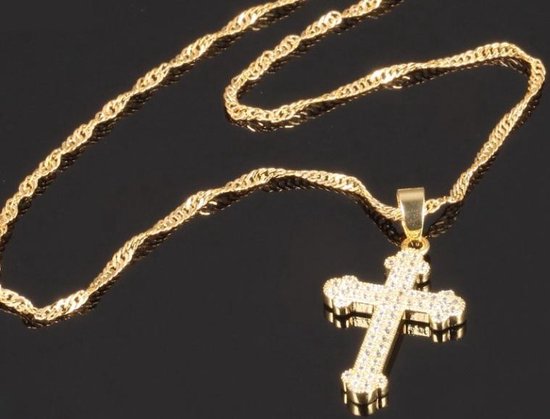 Goldplated jezus kruis hanger inclusief ketting met zirkonia's | bol.com