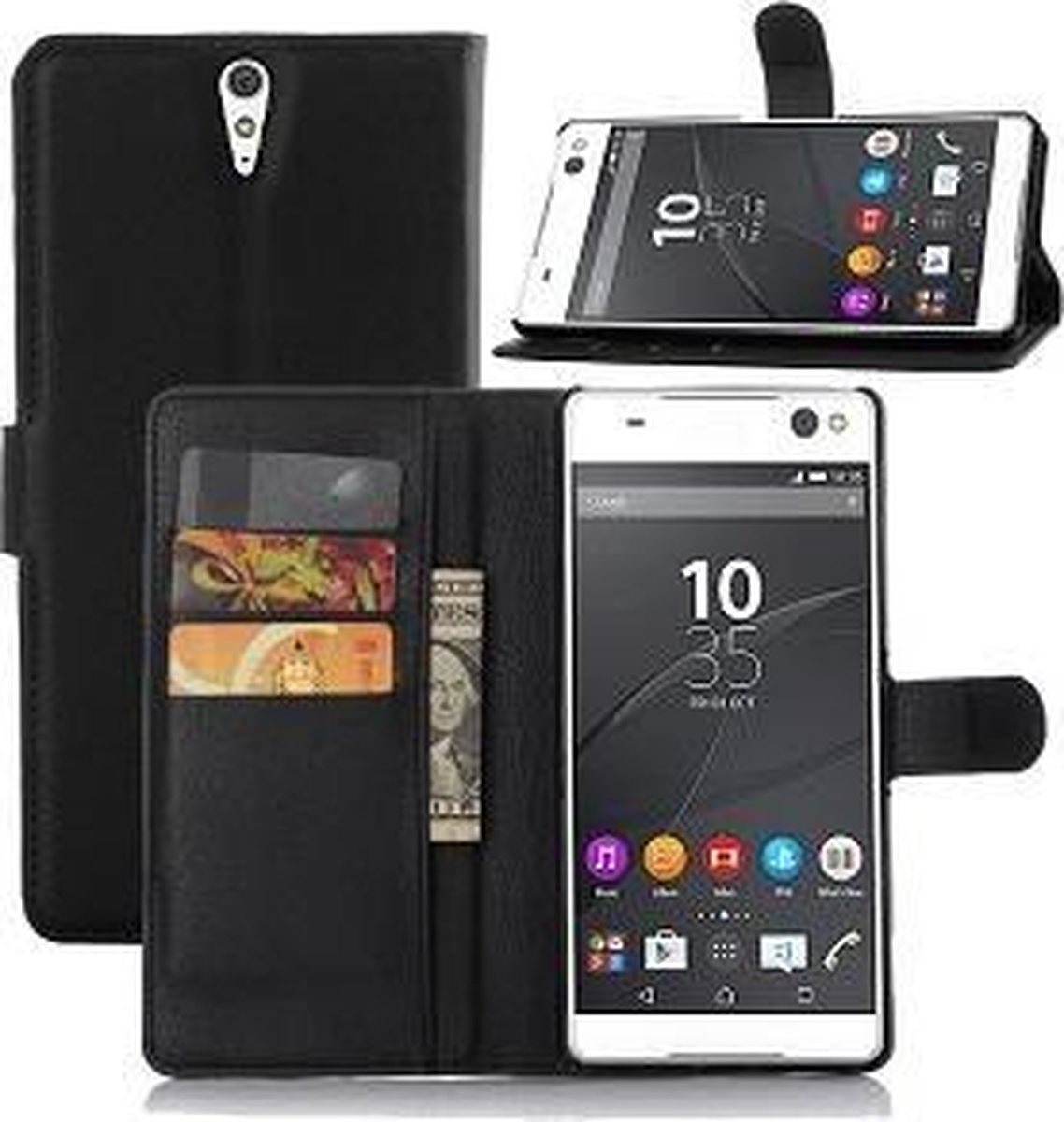 Sony Xperia C5 Ultra Portemonnee Hoesje Case Zwart
