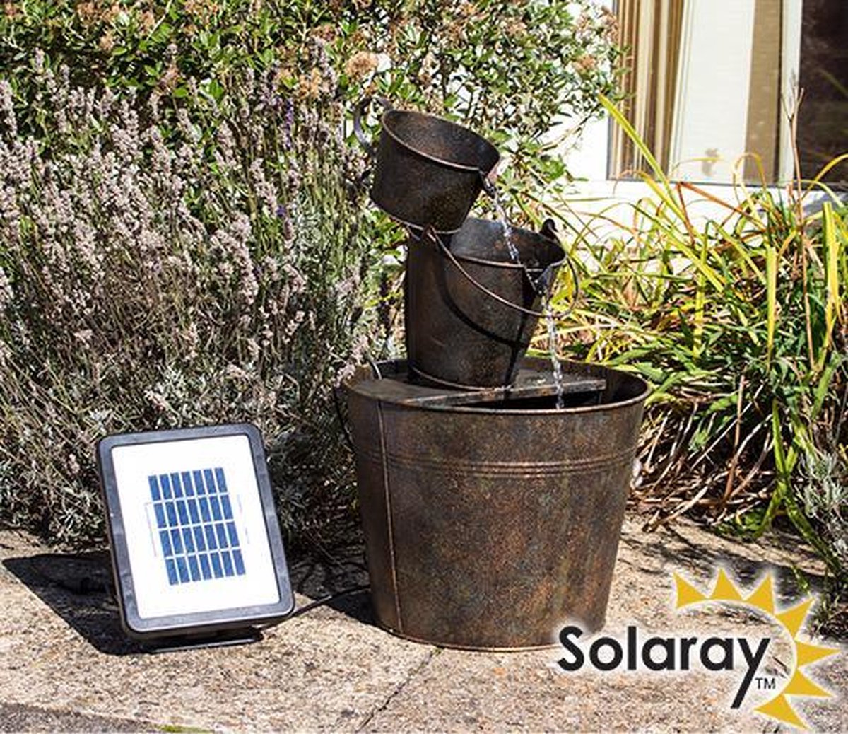 zin Verandering maat Fontein Metalen Emmers Waterval of Zonne-energie van Solaray - 49cm  Waterornament | bol.com