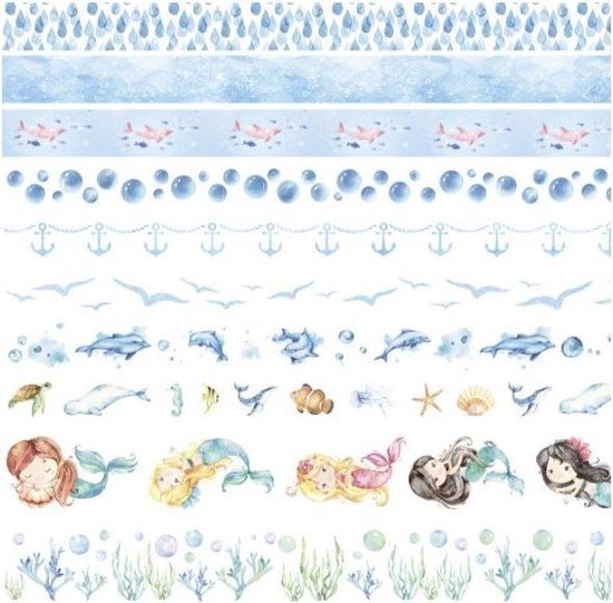 Tape stickers, Scrapbooking with Sea, 3 rollen PET-washi tape set, Oceaan Scrapbook Stickers voor scrapbooking, seizoenen, journaal, bullet journaal, doe-het-zelf knutselen, cadeaus verpakken (Deep