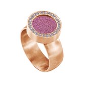 Quiges RVS Schroefsysteem Ring met Zirkonia Rosékleurig Mat 19mm met Verwisselbare Glitter Roze 12mm Mini Munt