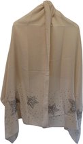 Jessidress Stoer Damen en Meiden Sjaal met sterren patroon vol strass 180X70 cm - Beige