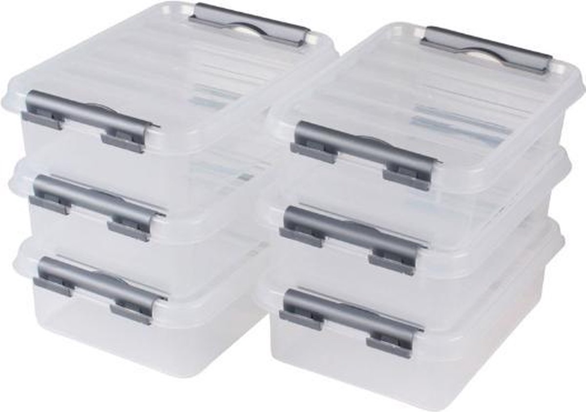 Sunware Q-line Opbergbox 1L - Set van 6 - Transparant/metallic
