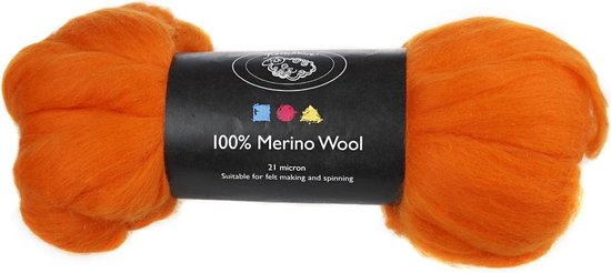Merino wol, 21 micron, oranje, Zuid-Afrika, 100 gr - Creotime