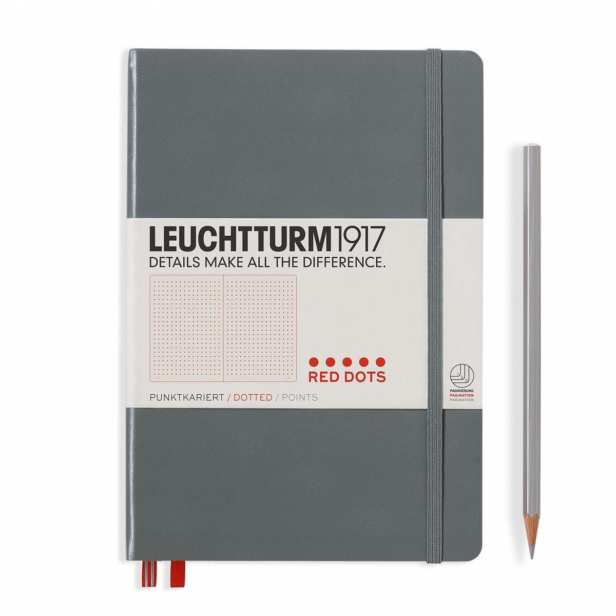 Leuchtturm 1917 Notitieboek Medium (A5) – Rode puntjes – Antraciet