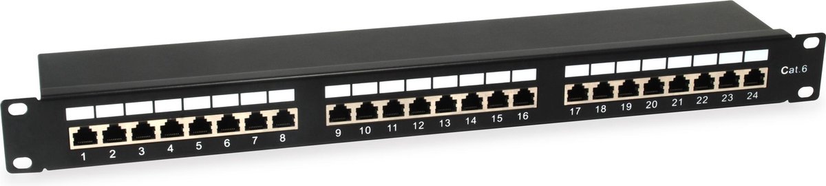 208014 12-Port Cat.6 Shielded Patch Panel, Light Grey - Equip