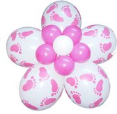 Ballonnen bloem zelf maken, Babyvoetjes roze, geboorte babyshower