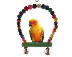 Vogel zitstok van hout met kralen en belletjes - Dwerg papegaai speelgoed