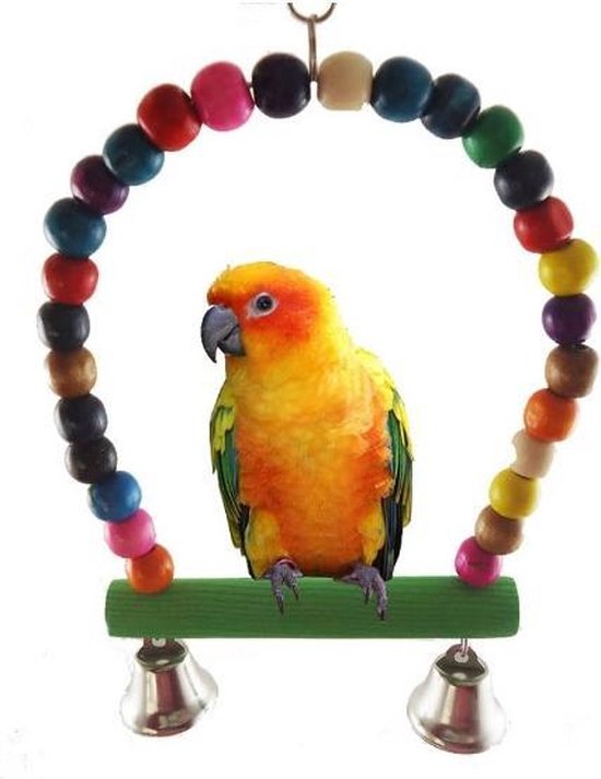 Vogel zitstok van hout met kralen en belletjes - Dwerg papegaai speelgoed