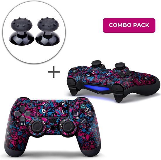 Stickerbomb Premium Combo Pack – PS4 Controller Skins PlayStation Stickers + Thumb Grips
