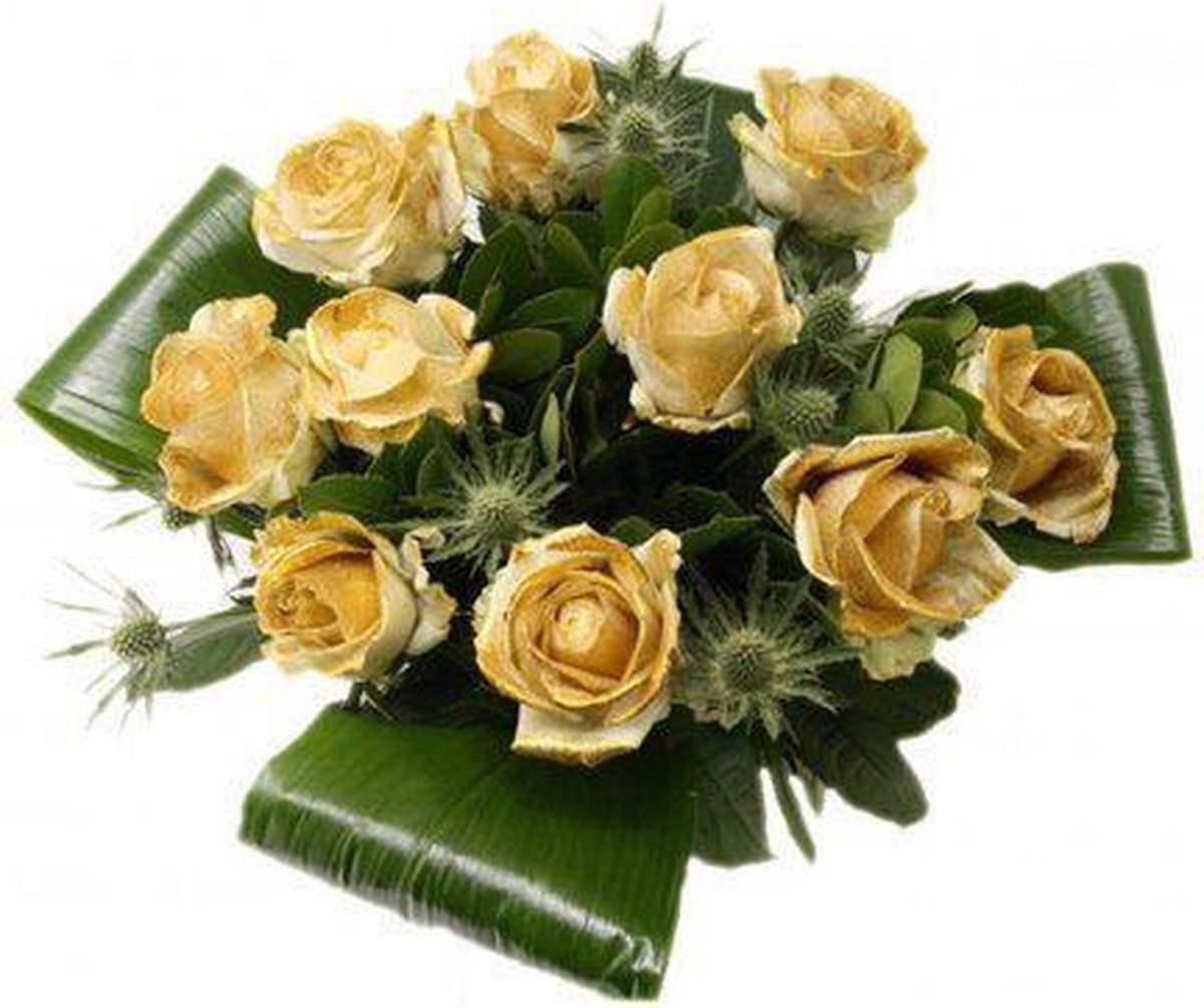 Boeket 10 goud glitter rozen