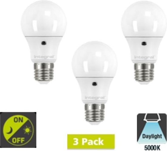 vaak eenvoudig teer 3 Pack - Integral LED - E27 LED lamp - 8 watt - 806 lumen - 5000K - Dag/nacht  sensor -... | bol.com