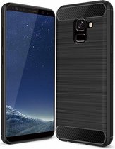 Geborsteld Hoesje geschikt voor Samsung Galaxy A8 (2018) Soft TPU Gel Siliconen Case Zwart