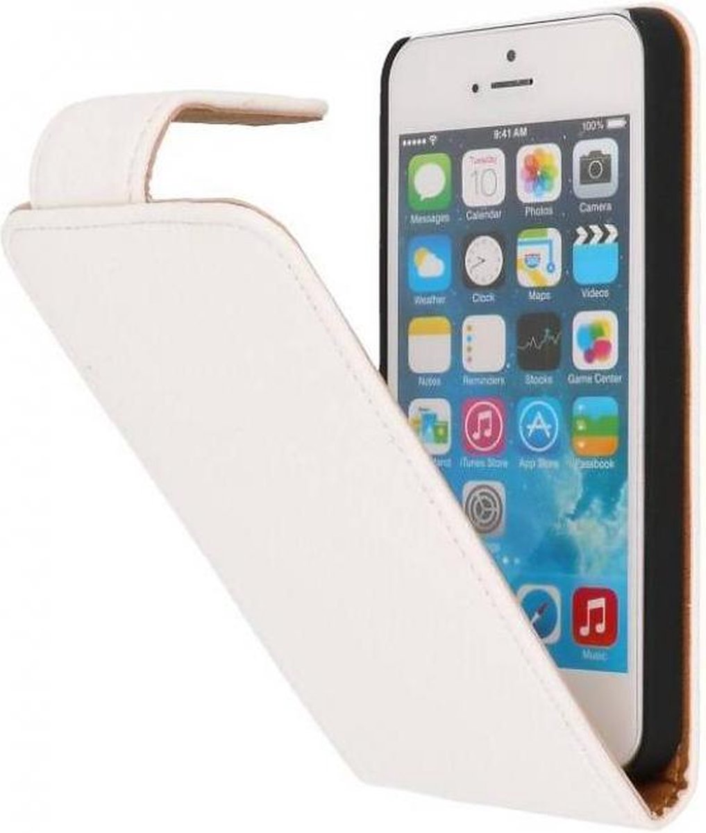 Litchi Classic Flip Case Hoesjes voor geschikt voor iPhone 5 Wit