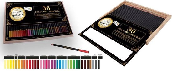 36 Professionele Kleurpotloden in Houten Opbergdoos| Coloured Pencils | Potlood Met Zachte Punt | Optimale Kleurafgifte | Kleuren | Tekenen | Inkleuren