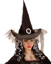 WIDMANN - Zwarte heksen punthoed met sluierstof voor dames