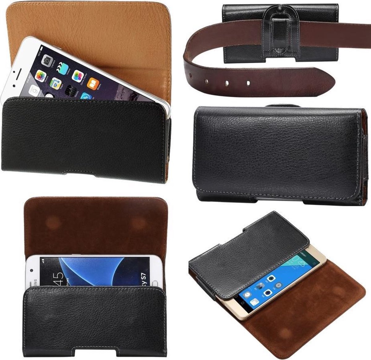 Riem Holster lederen Case Hoesje Geschikt voor: Samsung S7 Edge en S6 Edge Plus