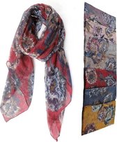 Rode viscose dames sjaal met bloemen in blauw grijs - 85 x 170 cm