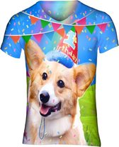 Verjaardags shirt met Corgi Festival shirt - Maat: M - V-hals - Feestkleding - Festival Outfit - Fout Feest - T-shirt voor festivals - Rave party kleding - Rave outfit - Hondenshirt
