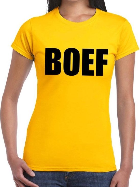 kolf Moet bijwoord Boef tekst t-shirt geel dames - dames shirt Boef XL | bol.com