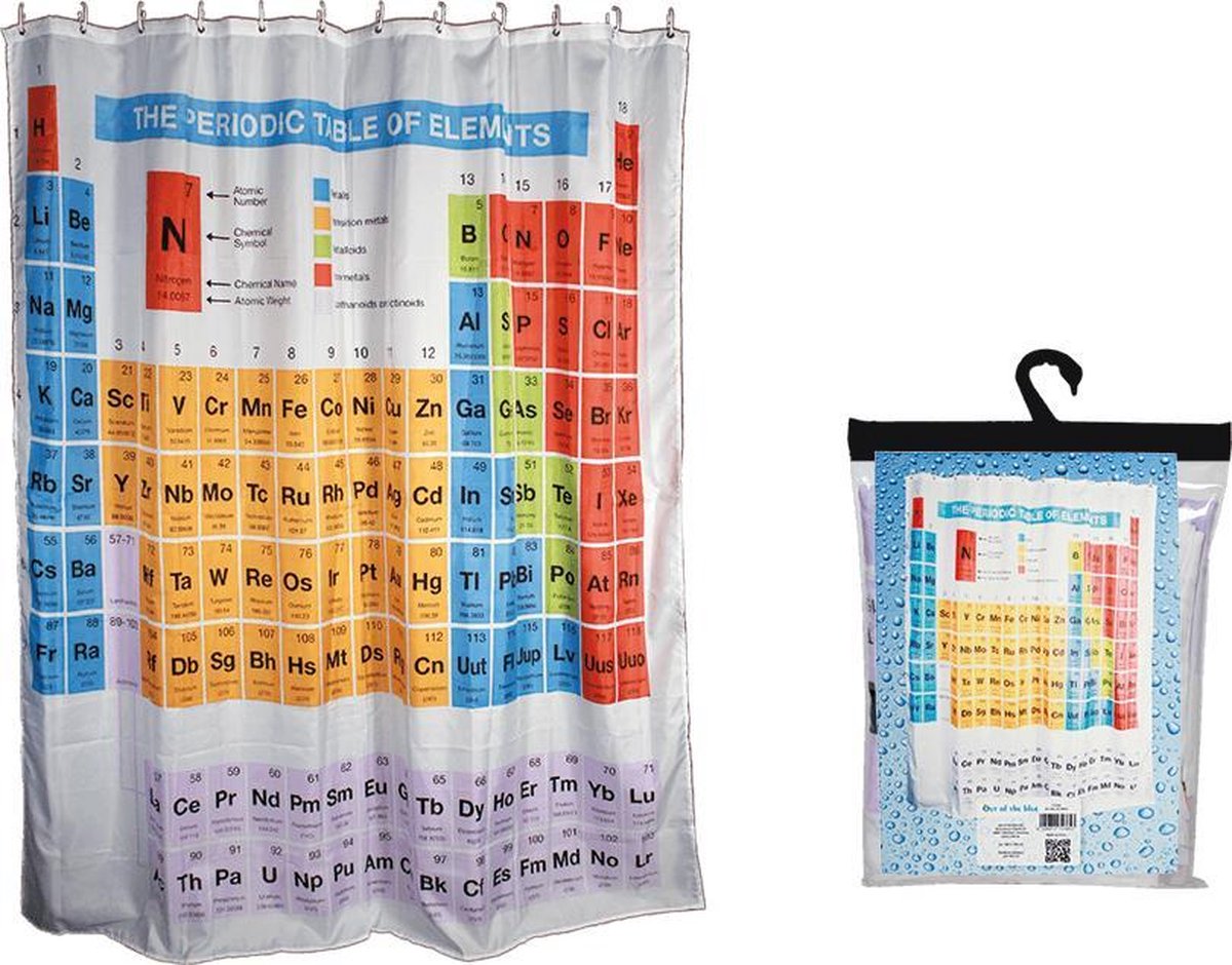 Douchegordijn periodiek systeem - 180 x 180 cm - Kunststof.