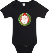 Kerst baby rompertje met kerstman zwart jongens en meisjes - Kerstkleding baby 80 (9-12 maanden)