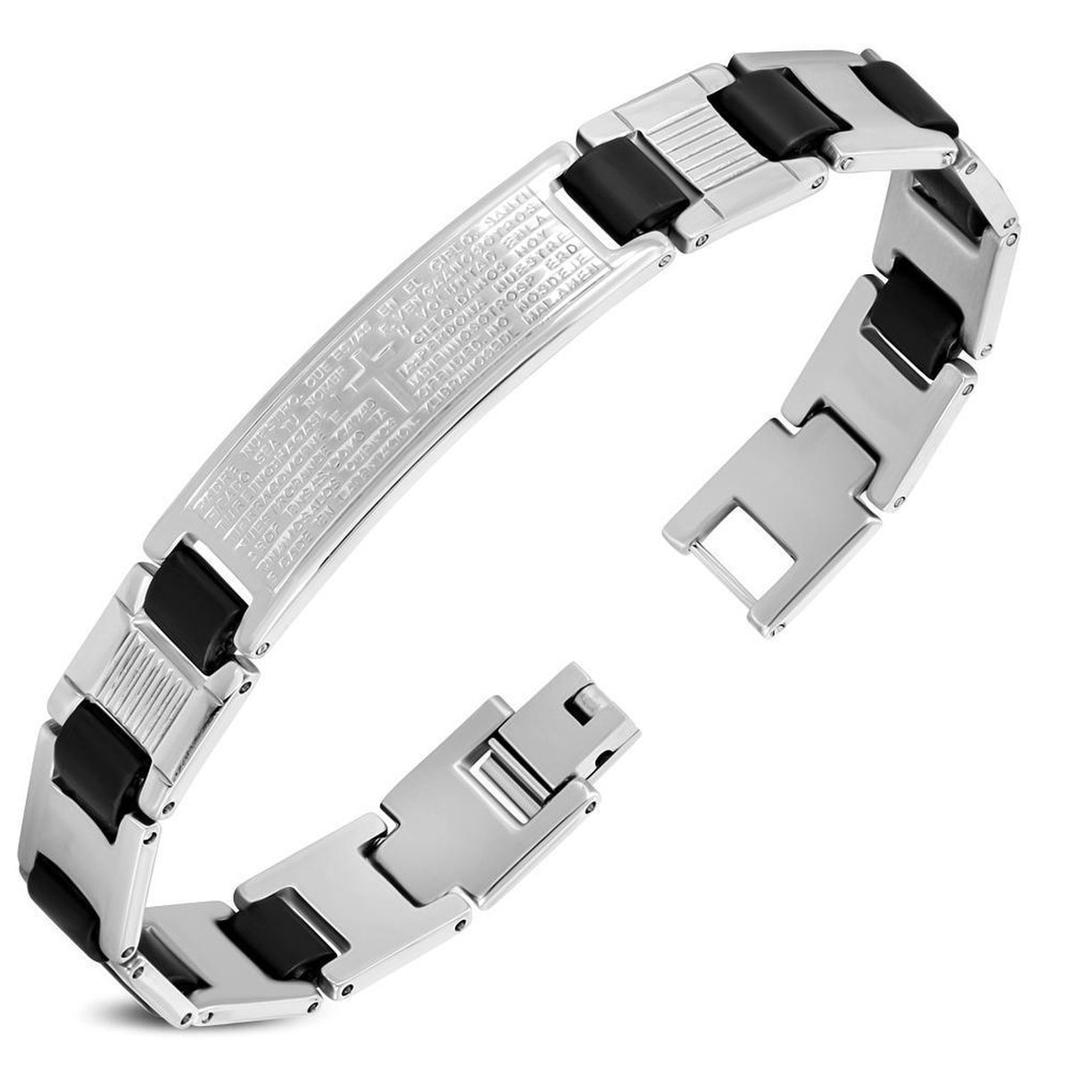 Amanto Armband Aadi - 316L Staal - Rubber - Kruis - 12mm - 21cm