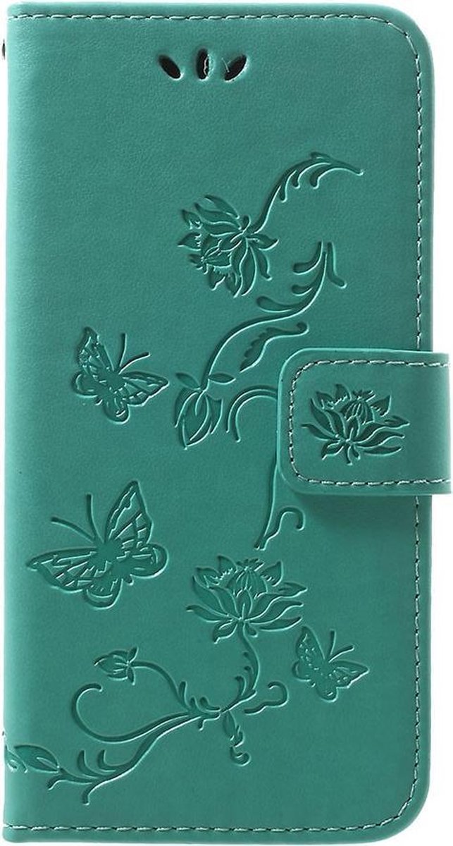 Bloemen & Vlinders Book Case - Geschikt voor Samsung Galaxy A40 Hoesje - Cyan