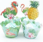 12 stuks cupcake omslagen + toppers flamingo / ananas