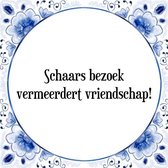 Tegeltje met Spreuk (Tegeltjeswijsheid): Schaars bezoek vermeerdert vriendschap! + Kado verpakking & Plakhanger