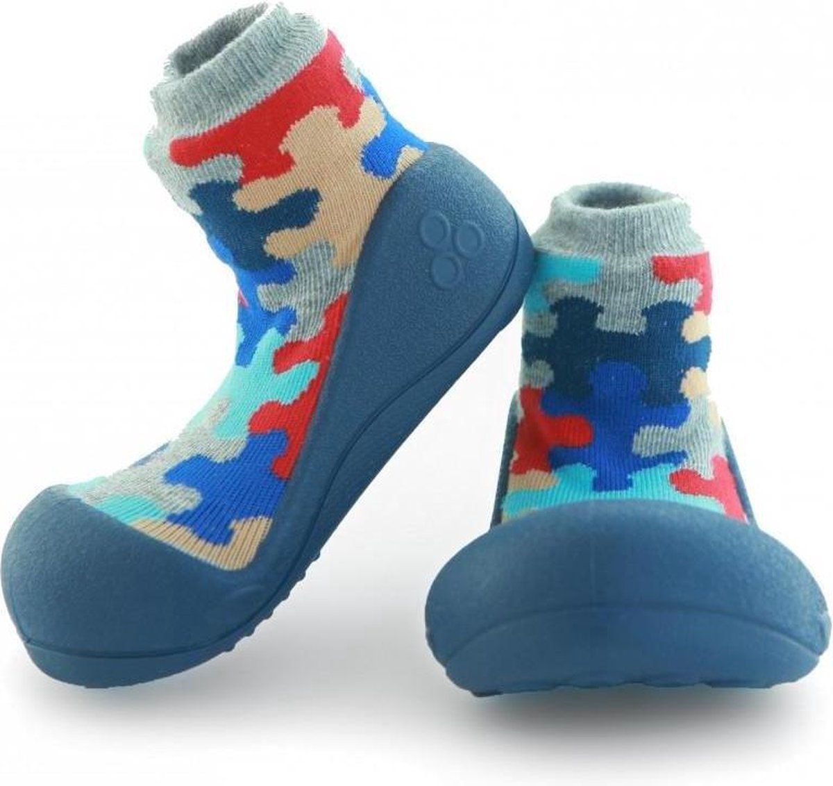 Attipas Puzzle blauw babyschoenen, ergonomische Baby slippers, slofjes maat 22,5, 18-30 maanden