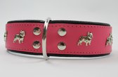 Dog's Companion Leren Halsband - Franse Bulldog - 40-47 cm x 50 mm - Roze/Zwart