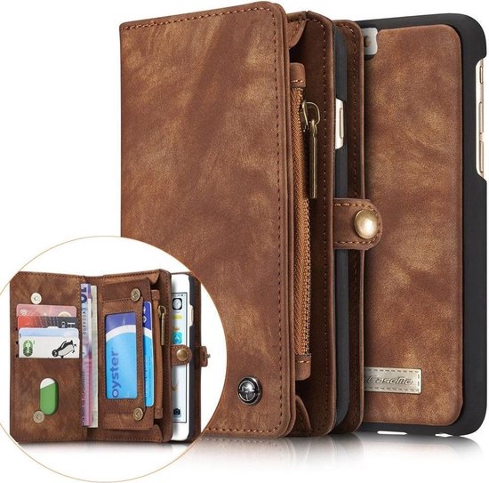 iphone 6/6S Luxe Lederen Portemonnee Cover - uitneembaar met backcover  (bruin) | bol.com