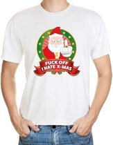 Foute kerst shirt wit - Gangster Kerstman - Fuck off I hate x-mas - voor heren L