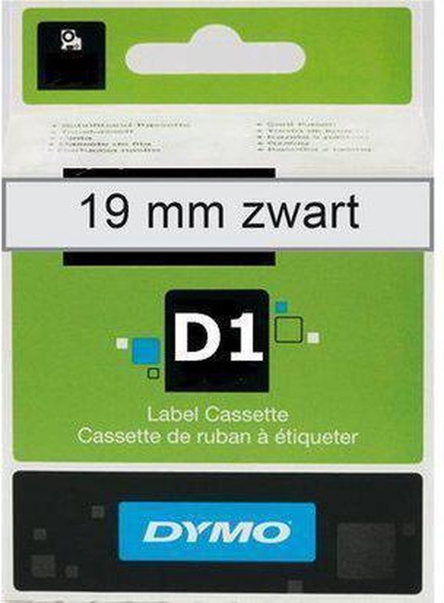 Lettertape Dymo D1 45800 Zwart-Transp.19mmx7m