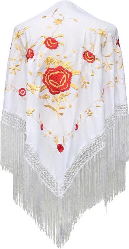 Spaanse manton  - omslagdoek - wit goud rood bij verkleedkleding of flamenco jurk