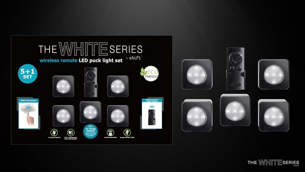 The Black Series 5 + 1 set - USB oplaadbare draadloze LED spots met  afstandbediening... | bol.com