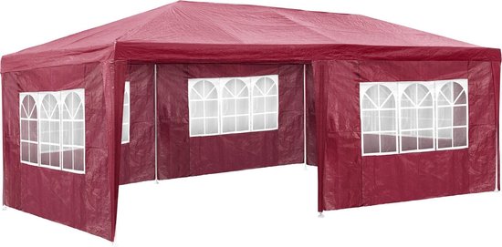tectake® - paviljoentent rood - 5 zijwanden - 3 x 6 m- tuinpaviljoen - paviljoentent - paviljoen tent - terras paviljoen