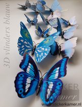 12 stuks blauwe 3D vlinders / Vlinders Muursticker / Muurdecoratie Voor Kinderkamer / Babykamer / Slaapkamer - Vlinder Sticker blauw
