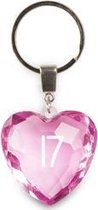 sleutelhanger - 17 jaar - diamant hartvormig roze