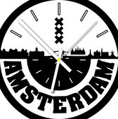 Klok van de stad Amsterdam met ronde tekst klein -  30 cm - zw/w