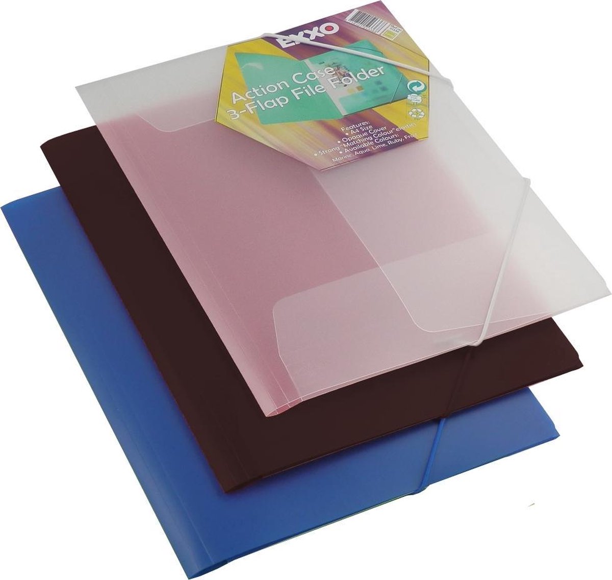 EXXO-HFP #51561 - A3 Elastomap met 3 Kleppen - Frosted Polyprop - Kleurloos Wit - 1 stuk