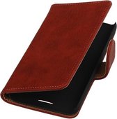 HTC One E8 - Hout Rood Booktype Wallet Hoesje